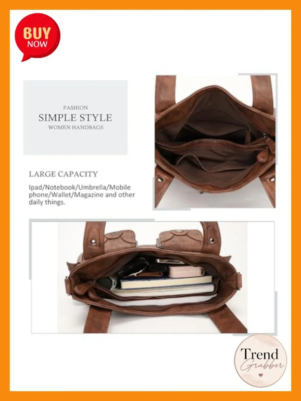 PU Leather Hobo Bag Multi-Pocket Shoulder Tote Purse Large